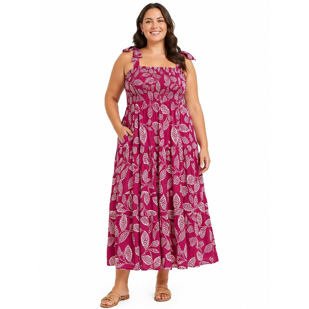 Belle Isle by Torrid Linen Blend Maxi Dress Size 3X Tiered Smocked Euro Summer